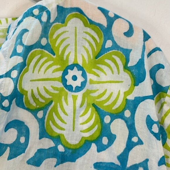 Vintage Barbara Gerwit 100% pure cotton turquoise/green tunic blouse size L - Picture 9 of 10